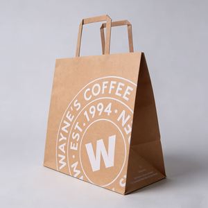 <b>Biodegradable</b> Customized Restaurant Food Takeaway Bags <b>Packaging</b> Food Delivery Shopping Brown Kraft Paper Bag With Flat Handle - Product Image 1