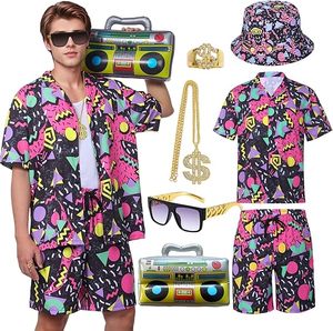 Déguisement années 80 pour homme, tenue rétro années 80-90 avec chapeau, lunettes, collier, bague, <span class=keywords><strong>radio</strong></span> gonflable, costume <span class=keywords><strong>hip</strong></span>-<span class=keywords><strong>hop</strong></span> pour soirée disco à thème - Product Image 2