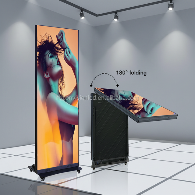 P1.2 P1.53 P1.86 P2.5 Portable Foldable LED Poster Display, Smart Floor Standing Advertising Screen for Mall Event