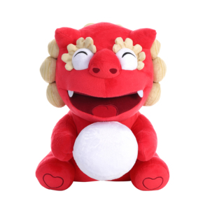 Peluche Leone Danzante Rosso, Simpatico Peluche Leone <span class=keywords><strong>Fu</strong></span> Seduto con Cuore Ricamato, Regalo Mascotte Peluche Palla del Leone Portafortuna per Festival - Product Image 1