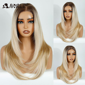 Parrucca Sintetica Lunga e Liscia con Frontale in Pizzo Trasparente, Resistente al Calore, Stile Biondo con Baby Hair - Product Image 1