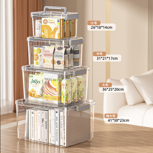Boîte de rangement en plastique pour la maison, avec couvercle et poignée, transparente, épaisse, rectangulaire, pour aliments, collations, jouets, usage en cuisine - Product Image 3