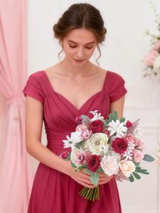 Caja de <span class=keywords><strong>Flores</strong></span> Artificiales, Rosas de Seda Blancas y Rosas, con Tallos, para Ramos de Novia, Arreglos Florales, Decoración del Hogar - Product Image 2