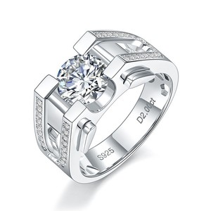 Women's 925 Silver Moissanite Engagement <b>Ring</b> Round Brilliant Cut Geometric Design Prong Setting Classic Style - Product Image 1