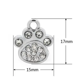 Hot Saling Small Metal Charms Bulk Wholesale Diy Dog Paw Rhinestone Alloy Pendant Bone Shape Pendant Jewelry Accessories