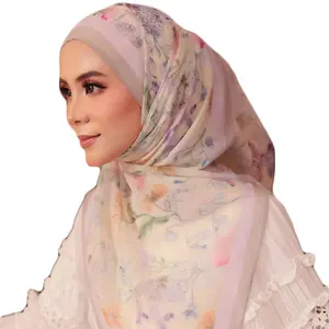 JYL New Hotsael Muslim Digital Print Scarf Arab Cotton Voile Square Hijab Malaysi Women Tudung 110Cm