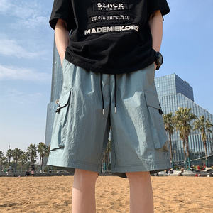 กางเกงขาสั้นสีกากีอเมริกันสำหรับผู้ชายกางเกงห้าส่วนทรงหลวมระบายอากาศแบบลำลองบางแบรนด์แฟชั่น2025ฤดูร้อนออกแบบโลโก้ได้ตามต้องการ - Product Image 5