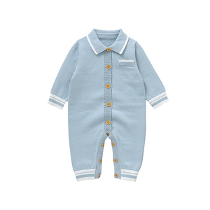 Mimixiong – Combinaison-pyjama tricotée en coton doux de qualité supérieure pour nouveau-né, col <span class=keywords><strong>polo</strong></span>, manches longues, tenue neutre - Product Image 1