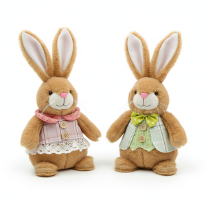 <b>Easter</b> Bunny Plush Toy Couple Pastoral Rabbit Stuffed Animal Doll Lace Plaid Dress Bowtie Hare Home Decor <b>Gift</b> for Kids Girls - Product Image 1