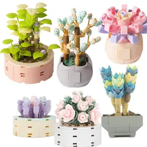 Jaki fabrika sıcak satış Mini çiçek etli bitkiler plastik çocuk oyuncakları yapı taşları