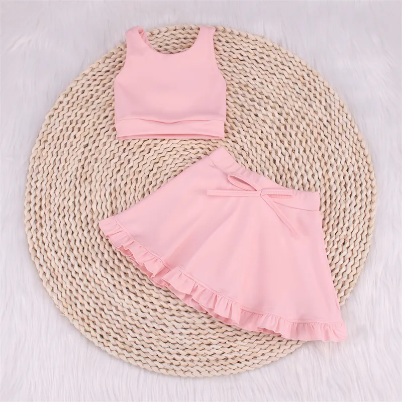 Children Cross Strap Top And Sport Skirt Workout Dress Two Piece Suit For Kids Infant Yoga Outfit Baby Girls Clothing Yoga Sets