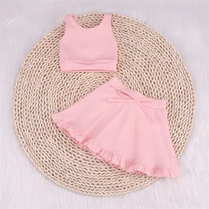 Children Cross Strap Top And Sport Skirt Workout Dress 2 Piece Suit For Kids Infant Yoga Outfit Baby Girls Clothing Yoga Sets