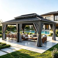 Gazebo à toit en fer à double couche, grand pavillon à structure en aluminium pour patio, jardin, cour arrière