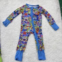 Romper Bayi Anak Unisex Rajutan Kain Kasual Musim Gugur Custom, Motif Barat Populer, Bahan Bambu 200-220gsm, Resleting Dua Arah
