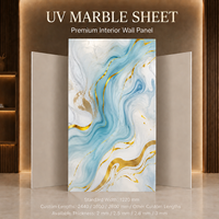Panneau mural en PVC brillant MORLENX Aqua Blue Gold Vein UV Marble Sheet pour projet d'aménagement intérieur de luxe pour complexe hôtelier