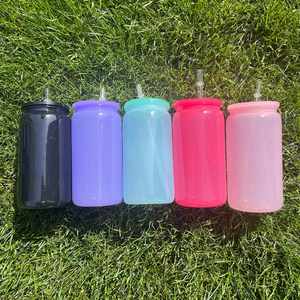 16Oz Plastic Soda Can Colored Macaron Uv Dtf <b>Wraps</b> With Colorful Pp Lids for <b>Vinyl</b> - Product Image 3