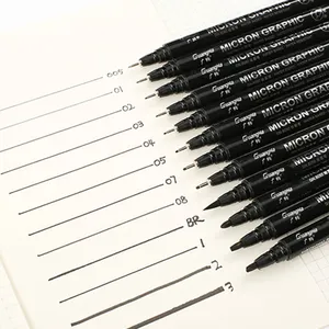 Set 12 Ukuran Pena Penanda Tinta Mikron Garis Pigmen Pena Sketsa Fineliner Hitam