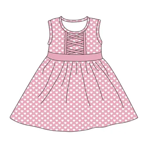 Qingli OEM New Stylish Toddler Pink Heart Printed Sleeveless Baby Girl Dress