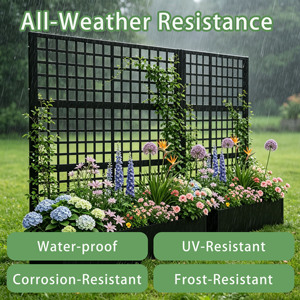 Rust-Proof Black Lattice <b>Grid</b> Raised Garden Bed Privacy Screen Planter Box with Trellis Easy Assembly for Outdoor Patio & Garden - Product Image 4