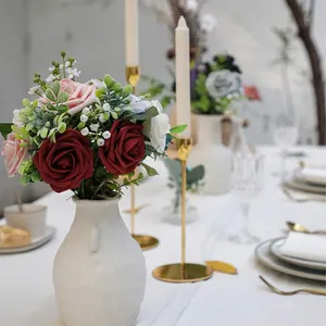 Yapay çiçekler 25 adet gerçek görünümlü bordo köpük güller DIY düğün buketleri için kırmızı gelin duş Stems kaynaklanıyor