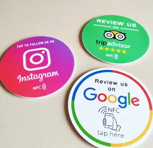 Tarjeta de revisión de Google NFC redonda de 100mm NTAG 213 círculo tarjeta NFC negocio Facebook TIKTOK tarjeta de visualización