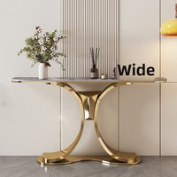 Table d'entrée en acier inoxydable et pierre de quartz, style art moderne de luxe léger, console de couloir, meuble de fin de couloir, meuble de présentation mural