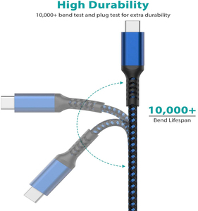 Cable de Carga Rápida <span class=keywords><strong>USB</strong></span>-<span class=keywords><strong>C</strong></span> <span class=keywords><strong>a</strong></span> <span class=keywords><strong>USB</strong></span>-<span class=keywords><strong>C</strong></span> de 20V 3A, Tipo 65W, Cable Trenzado de 60W PD de 6 pies - Product Image 4