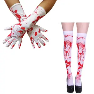 Calze scheletro nere calze alte per Halloween Costume Cosplay Bloody Horror Zombie calze alla coscia guanto terrore