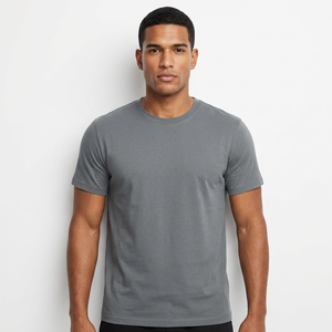 Camiseta de Manga Corta para Hombre, Cuello Redondo, Color Gris, 100% Algodón, Corte Regular, Estilo Casual, Tejido de Punto, Transpirable, Diseño Liso - Product Image 1