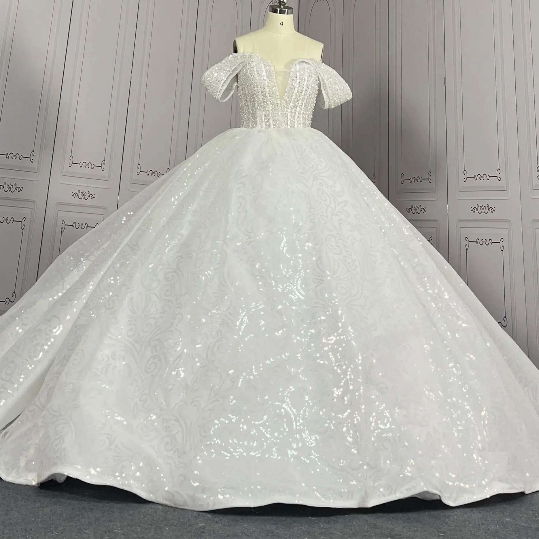 Mumuleo gaun Trailing pengantin wanita, gaun pesta dansa ukuran besar bahu terbuka 2023