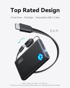 Batería Externa Portátil Ultra Delgada de 45W con Carga Rápida, 10000mAh, Li-Polímero, Puertos USB-C/USB-A, Linterna - Product Image 4