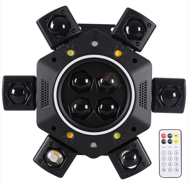 UNOXINE 120W 6-Arm LED Moving Head Light DMX512/Sound-Activated Control for DJ/Party/Concerts Compatible Smart Home Systems