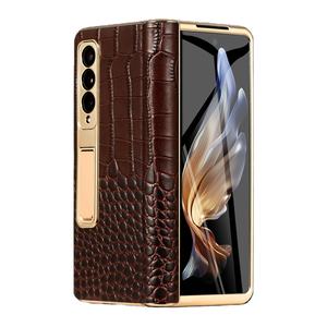 Pour Samsung Galaxy <span class=keywords><strong>ZFold</strong></span> 6 Z Fold 5 Étui de Protection Complet en Cuir Véritable Crocodile Charnière Électroplaquée avec Protecteur d'Écran Trempé - Product Image 1