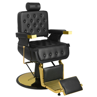 Fauteuil de Barbier Hydraulique Premium Noir et Or pour Hommes, Chaise de Salon avec Cadre Plaqué Or et Appui-tête Brodé, Rotation à 360° °   Chaise de barbier pivotante