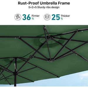 Sombrilla de Patio FOXA de 13 pies con 36 Luces Solares LED, Sombrilla de Doble Cara para Mesa de Patio, Protección Solar - Product Image 3
