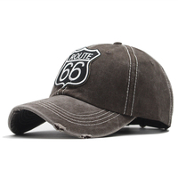 Gorra de béisbol desgastada con bordado de letras Route 66 personalizado, de seis paneles, con visera curva ajustable, para exteriores, al por mayor