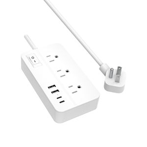 Protector de Sobretensión con Enchufe Angular, 6 Tomas de Corriente, 4 Puertos USB, 15A, 1875W, Blanco/Negro, ABS, para Uso en el Hogar y la Oficina - Product Image 1