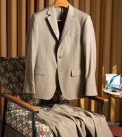 Costume sur mesure pour homme 100% laine kaki, coupe ajustée, entoilage thermocollé (convient pour les affaires, les événements formels et les bals de promo)