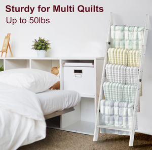 Échelles de couverture en bois personnalisées pour la chambre Porte-couverture à 6 niveaux Porte-couverture penché au mur Étagères d'échelle de couette en bois blanc - Product Image 4