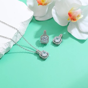Women Earrings Stud Set for Gift Fashion Jewelry Sets Shiny Stainless Steel Zircon Pendant <b>Necklace</b> Earrings and <b>Rings</b> Set - Product Image 2
