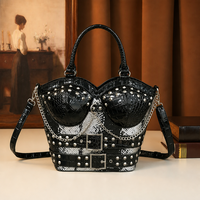 Sac à main de luxe de créateur pour femme, forme corset, motif léopard, clouté, avec poignée supérieure, porté épaule et bandoulière