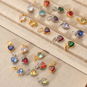Dijes DIY para Mujer de Acero Inoxidable con Colgante en Forma de Corazón Chapado en Oro y Piedra de Zirconia, Amuleto con 12 Piedras de Nacimiento para Collares DIY - Product Image 2