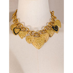JINYOU 1519 Новое поступление винтажное Ретро металлическое ожерелье с подвесками 18K PVD золотое сердце любовь модное ожерелье - Product Image 2