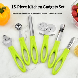 Ustensiles de <span class=keywords><strong>cuisine</strong></span> : Ensemble manuel 15 pièces – Ouvre-boîte, râpe à glace, coupe-légumes, rouleau à pâtisserie, presse-ail à grande ouverture - Product Image 2