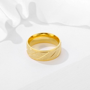 2026 Fashion Design Stainless Steel Gold Plated <b>Ring</b> Women Trendy Frosted Carved Personalized Couple <b>Ring</b> <b>Men</b> - Product Image 2