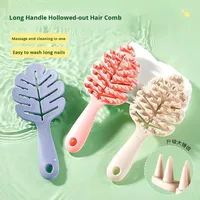 Brosse de bain Zhuoke modèle 958 double usage, exfoliante, à dents larges, pour nettoyage des cheveux, avec long manche creux, en plastique, forme de feuille, pour utilisation sèche ou humide