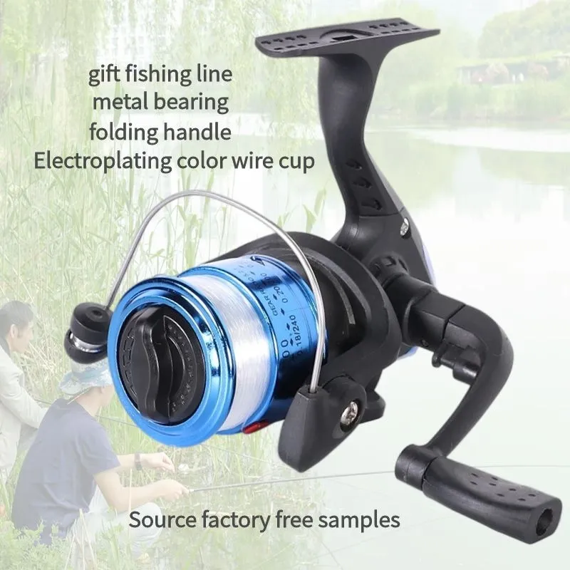 KALIOU Mini Light Plastic 200 Fly Handle Fishing Saltwater Spinning Reels with Fishing Line
