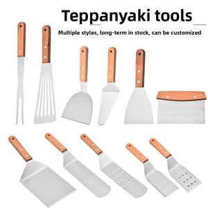 Stainless Steel Pizza Shovel Wooden Handle Steak Frying Barbecue Shovel Set for Teppanyaki Cooking - Product Image 5