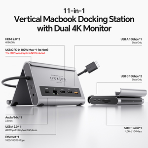 PULWTOP USB C Docking <strong>Station</strong> Stand <strong>Laptop</strong> <strong>Dock</strong> with 2 HDMI, PD, Ethernet, USB A/C 10Gbps for MacBook Pro/Air M3 Pro/M4 - Product Image 2