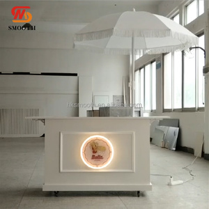 SMOOTH Wedding Birthday Party Cake Dessert Display <b>Foldable</b> Movable PVC Wood White Candy <b>Cart</b> With Umbrella - Product Image 3